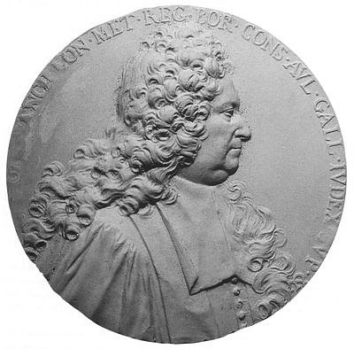 Ancillon, Charles<br>1659-1715<br>Berlin diplomat, plaster medaillon by Charles Claude Dubut, Berlin