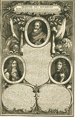 Henry IV., Louis XIII. und Louis XIV.<br>Bourbon kings of France, copper engraving