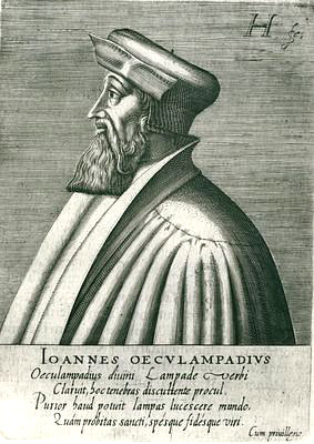 Ökolampad, Johannes<br>1482-1531<br>Reformer, copper engraving by Hondius