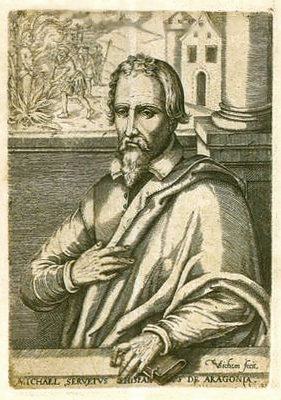 Servet, Miguel<br>1511-1553<br>Antitrinitarian, burnt in the stake in Genva for heresy, copper engraving by Christoffel von Sichem