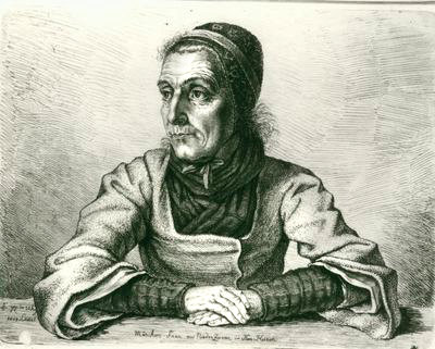 Viehmann, Dorothee<br>1755-1815<br>Story-teller of Huguenot descent, etching by L.E.Grimm