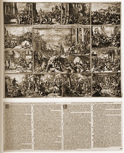 Persecution of the Huguenots according to Romeyn de Hooghe<br>Plate 1