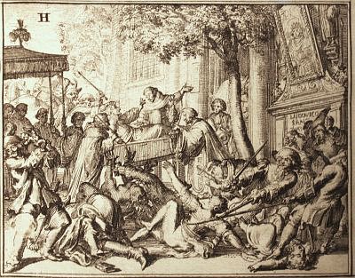 Persecution of the Huguenots according to Romeyn de Hooghe<br>Plate 1 - section H